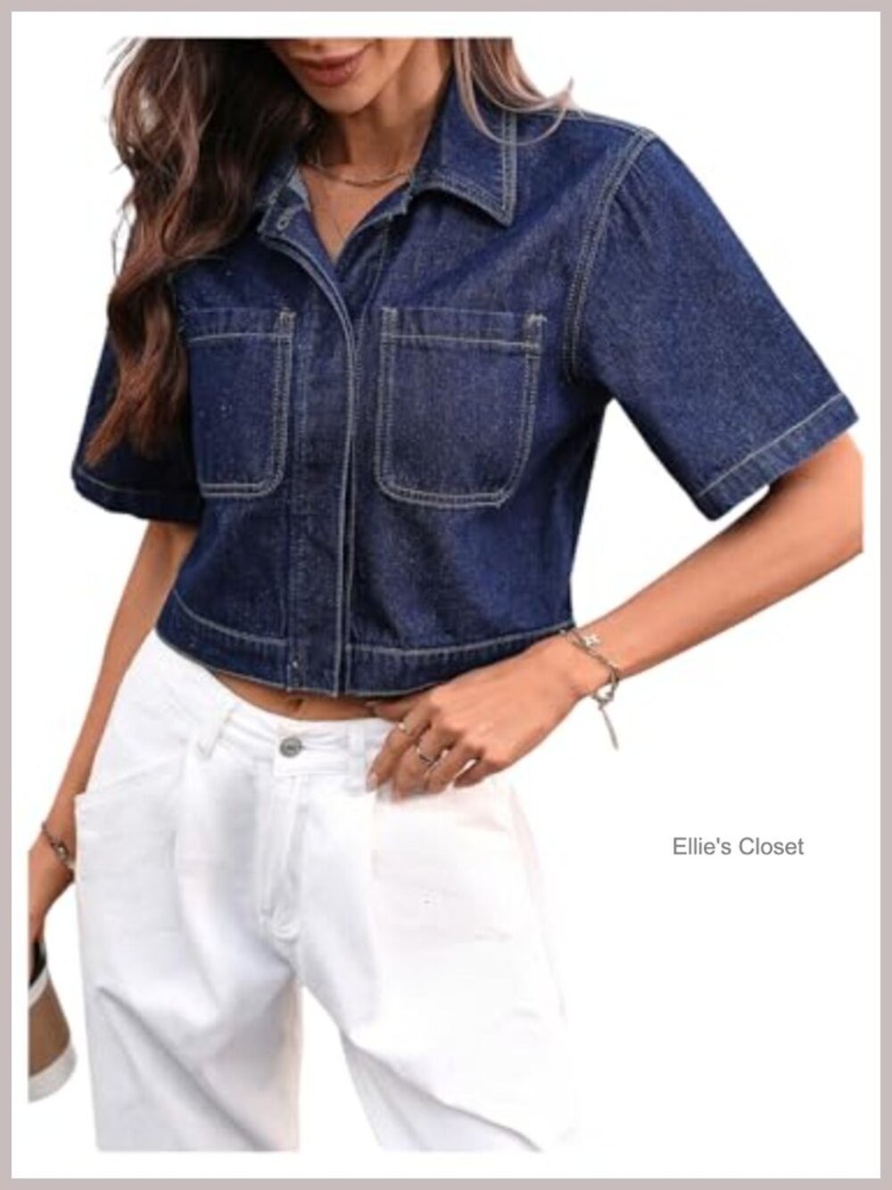 Women's Short Sleeve Cropped Denim Jacket With Pockets, Casual Lightweight